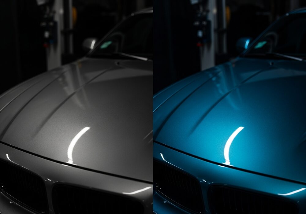 Water beading on a freshly ceramic-coated panel