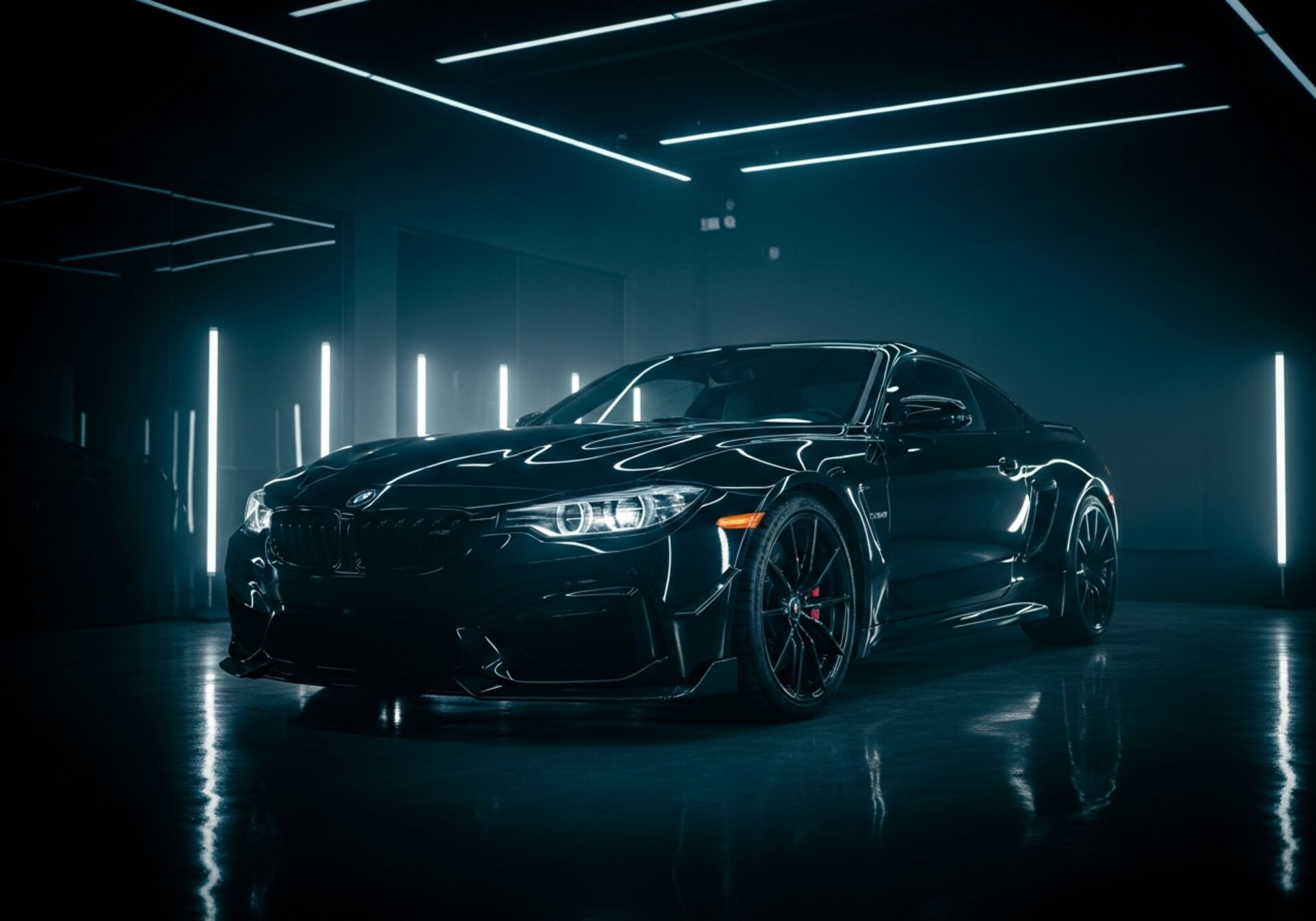 Freshly detailed car gleaming under studio lighting